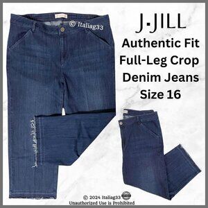 J Jill Authentic Fit Full Leg Crop Jeans Women's Size 16 Blue Denim Stretch